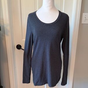 CAbi Navy and Slate Blue Striped Long Sleeve Top